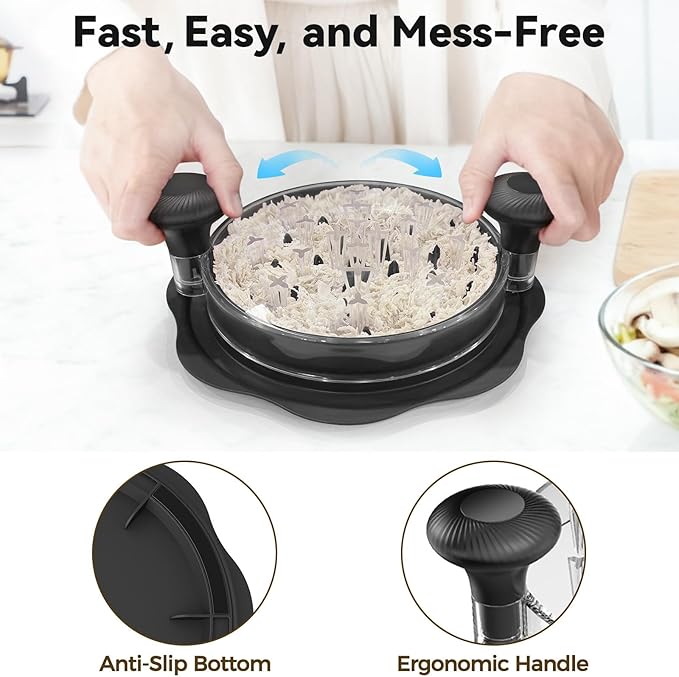 Ukeetap 10" Pro Chicken Shredder Tool Twist Large for Kitchen, BPA-Free Food-Safe Meat Grinder, Visible Chicken Breast Meat Shredder with Strong Anti-Slip Bottom & Ergonomic Handle, Black