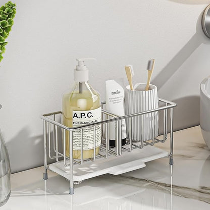 MAXCOOK Kitchen Sink Sponge Holder, 304 Stainless Steel Soap Dispenser Caddy Organize, Kitchen Sink Brush Caddy Holder with Removable Drain Tray