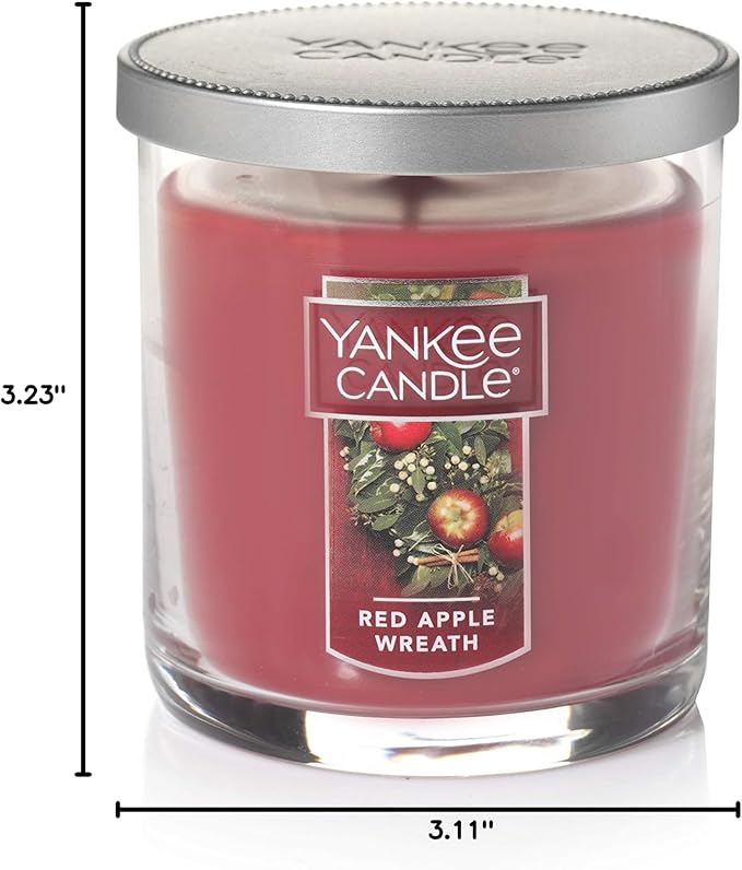 Yankee Candle Red Apple Wreath Scented, Classic 7oz Small Tumbler Single Wick Candle, Over 35 Hours of Burn Time