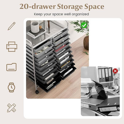 GOFLAME 20-Drawer Rolling Storage Cart, Multifunctional Art Craft Organizer Cart, Mobile Utility Storage Cart with Removable Drawers & Lockable Wheels, Craft Cart for Home Office School, Grey Gradient