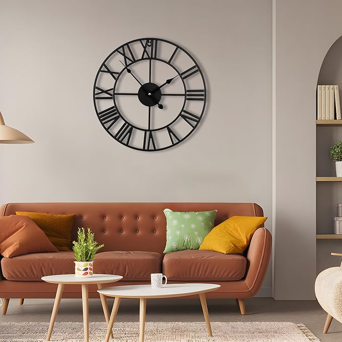 Blorple 16inch/40cm Wall Clocks Battery Operated,Wall Clocks for Living Room Decor, Bedroom,Office,Bathroom,Silent,Large Wall Clock for Home and Kitchen,Farmhouse (Iron Roman Numerals, 16 inches)