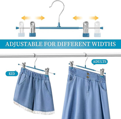 14Inch 30PACK Pants Hangers with Clips Adjustable Skirt Hangers for Women Metal Non-Slip Trousers Hanger Heavy Duty Space Saving Clothes Hanger for Shorts,Jeans,Blue