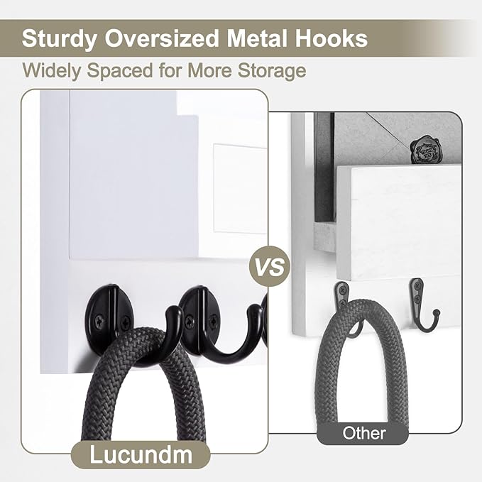 Key Holder Wall Mount, Mail Holder with Storage Drawer and 5 Key Hooks for Coat, Dog Leash, Home Decor Rack, House Accessories, Entry Way Organizer