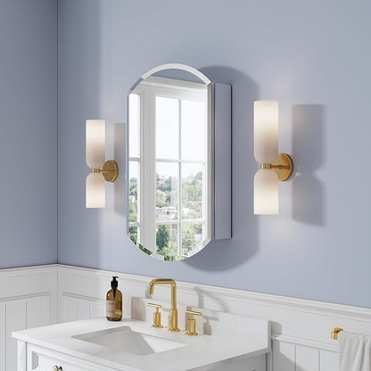 WELLFOR 20" x 32" Bathroom Oval Medicine Cabinet, Beveled Edge Mirror Cabinet, Medicine Cabinet with Adjustable Shelves, Bathroom Cabinet with Reverse Door Installation, Surface or Recessed Mount