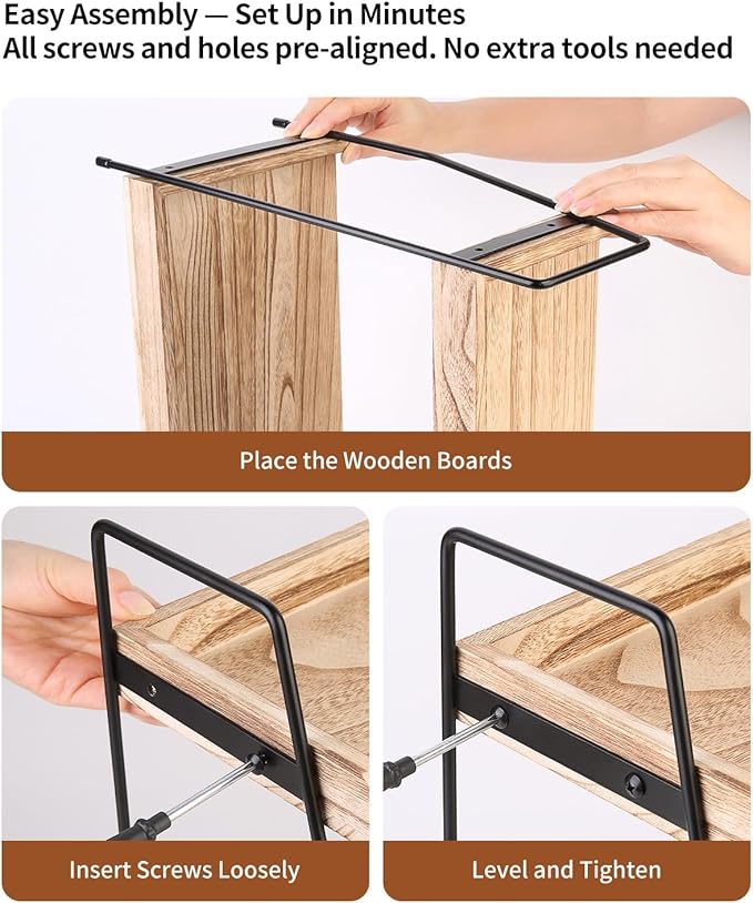 Coffee Bar Organizer for Countertop, 2-Tier Coffee Station Organizer with Metal Frame & Wooden Shelves, Coffee Accessories Organizer Rack for Pods, Syrups, Cups & Tea Bags (Brown)