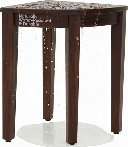 AquaTeak 15.5" Kai Mocha-Shield Corner Teak Shower Bench - Shower Stool for Bathroom with Elevated Height - Durable Water Resistant Shower Chair - Shaving Foot Rest - Indoor & Outdoor Use