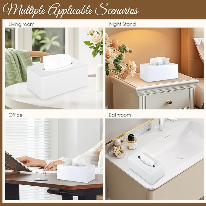 Y-in Hand Tissue Box Cover, Rectangular Facial Tissue Holder with Bottom, Decorative Storage Box for Bathroom Vanity, Countertops, Dressers, Night Stand, Car, RV, Parlors and Offices - White