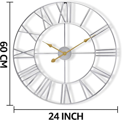 Sorbus Large Wall Clock for Living Room Decor - 24 inch Big Wall Clock Decorative - Battery Operated - Roman Numeral Analog Large Clock for Bedroom, Room, Home, Kitchen, Office, Wall Decor (Silver)