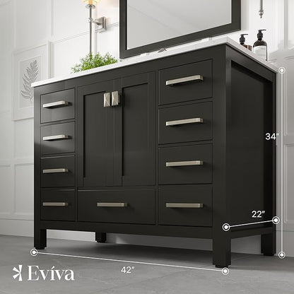 Eviva Aberdeen 42 in. Espresso Single Sink Bath Vanity with Carrara Quartz Top and Undermount Porcelain Sink