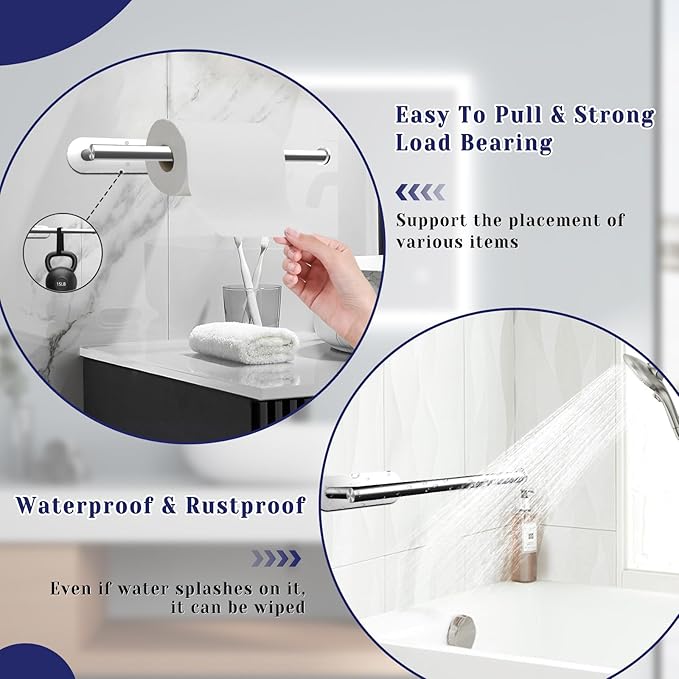 Paper Towel Holder, Self Adhesive or Drilling Paper Towel Holder Under Cabinet, Stainless Steel Paper Towel Holders Wall Mount for Kitchen, Bathroom, Sink, Pantry, Fridge (Sliver)
