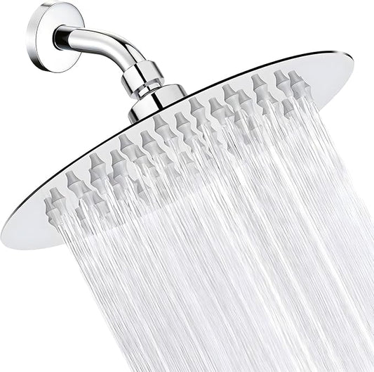 High Pressure Rainfall Shower Head, 6 Inches Showerhead with Perfect Adjustable Replacement, Removable Restrictor, Easy Installation for Your Bathroom Shower Heads (Chrome Finish, Ultra-thin)