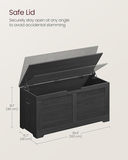 VASAGLE Storage Chest, Storage Bench with 2 Safety Hinges, Farmhouse Style, 15.7 x 39.4 x 18.1 Inches, for Entryway, Bedroom, Living Room, Charcoal Gray ULSB061B01