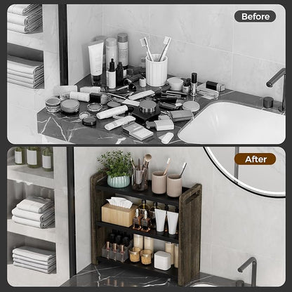 Bathroom Counter Organizer,Bathroom Counter Shelf,Bathroom Organizers,Under Sink Organizer,Cologne Organizer for Men,Colognes Stand,Cologne Cabinet,Vanity Shelf(Brown 3 Tier)