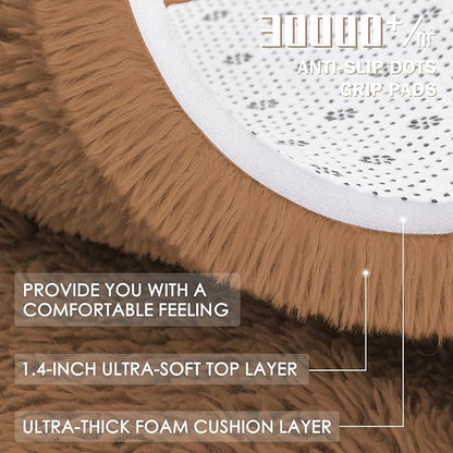 OLANLY Khaki Round Rugs for Bedroom - Machine Washable, 9 ft Circle Area Rugs for Living Room, Soft and Fluffy Shaggy Carpet for Teen Girl and Boys, Nursery Rooms, Dorms, Home Decor Aesthetic