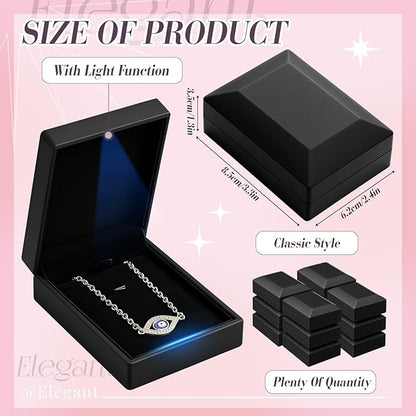 Yinkin 12 Pcs Black Velvet Jewelry Boxes LED Light Display Ring Necklace Bracelet Chain Gift Box Bulk Wedding Proposal Anniversary (Pendant Box,Square)