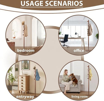 Solid Wooden Coat Rack Stand, Coat Racks Freestanding with 6 Hooks, Natural Birch Wood Coat stands with Sturdy Round Base, Tree Coat Hanger Standing for Entryway Bedroom Office (Tree Design3)