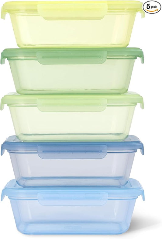 Ello Snap & Nest 10-Piece 4.5 Cup Plastic Meal Prep Set, Reusable Food Containers for Healthy Eating, Freezer, Dishwasher Safe, Seafoam