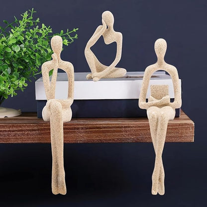Gold Home Decor Thinker Statue Accents, Set of 3 Thinker Sculptures Office Decor Modern Abstract Resin Decoration on Shelf Table Desk for Living Room Office Bedroom (Small Sandstone)