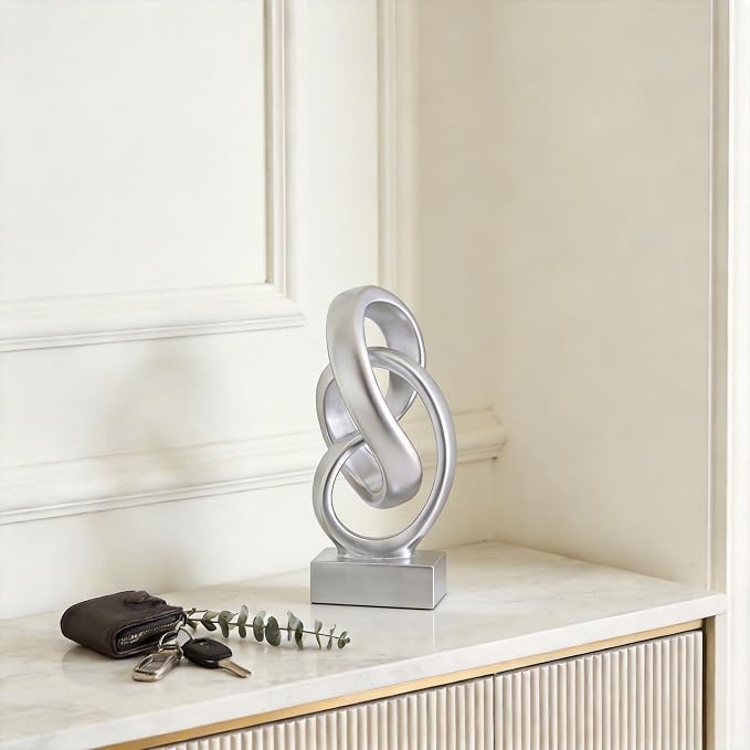WUBIANJIE Modern Abstract Knot Sculpture, Artistic Mobius Inspired Resin Decor, Elegant Home and Office Decor, (Silver)