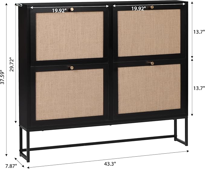 Shoe Cabinet, Shoe Storage Cabinet with 4 Flip Drawers, Freestanding Shoe Organizer Shoe Rack for Entryway, Hallway, Living Room (Black - 4 Tiers)