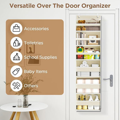 Mefirt 6 Tiers Over The Door Organizer, Heavy Duty Hanging Organizer Storage with Large Capacity Pockets, Behind Door Storage Hanging Shelves for Closet Wall Bathroom Bedroom Nursery Pantry, 1 Beige