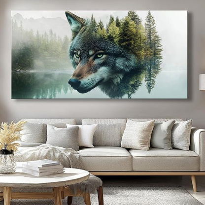 Canvas Wall Art Wolf - Modern Landscape Paintings for Living Room, Bedroom Wall Decor, Framed Wall Art for Home or Office Decoration, 20"x40"(50CMx100CM)
