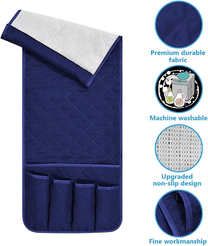 Armchair Caddy for Recliner, Couch Caddy Storage Organizer with 5 Pockets, Non Slip Sofa Arm Organizer for Remote Controls, Phone, Magazines, Tablet (Blue)