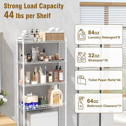 EAGMAK 4 Tier Over The Toilet Storage Rack, Bathroom Organizers and Storage Over Toilet with Adjustable Shelf and Basket, Above Toilet Storage Bathroom Cabinet for Small Space (White)