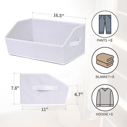 Homsorout Closet Baskets for Shelves Trapezoid - Decorative Storage Baskets with Handle, Closet Bins for Organization, Shelf Storage Bins for Clothes, Books, Home, Office, 4 Pack, White