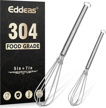 Eddeas Mini whisk, Small Whisk 2 Pieces, 5in and 7in 304 Stainless steel Wire Whisk for Whisking, Beating, Mixing Sauces, Blending Ingredients
