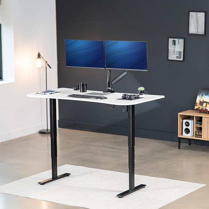 VIVO Electric 63 x 32 in Standing Desk, Touch Screen Adjustment, 220 lb Frame Support, 2E Series, White Top Black Frame, DESK-KIT-2EBW