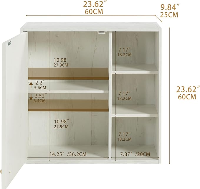 Bathroom Wall Cabinet, Small Wall Cabinet Over Toilet with Door and Adjustable Shelf, Rustic Medicine Cabinet for Kitchen, Garage, Livingroom, Laundry Room (White, 1 PCS)