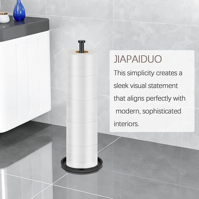 Toilet Paper Holder Stand with Reserve Function, Black Toilet Roll Holder Free Standing, Toilets Paper Storage Stand for 5 Rolls of Toilets Papers，Modern Design