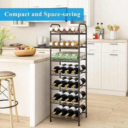 GILLAS 6 Tier Water Bottle Storage Rack, Free Standing Vertical Metal,Water Bottle Organizer, Large Capacity Bottled Rack Water Holder Stand for Cabinet Kitchen Party Pantry,Black