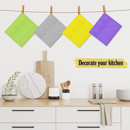 MoLKENE Swedish Dishcloths for Kitchen | 6 Pack Absorbent Cellulose Sponge Cloths Washable | Non-Scratch Reusable Paper Towels Quick Drying Cleaning Cloths - Grey