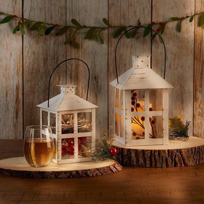 Kate Aspen Rustic Farmhouse Decor White Candle Holder Lantern Decorative (7.5 Inch), Wedding Decoration, Centerpiece Table Decorations, Home Decor, Shelf Decor