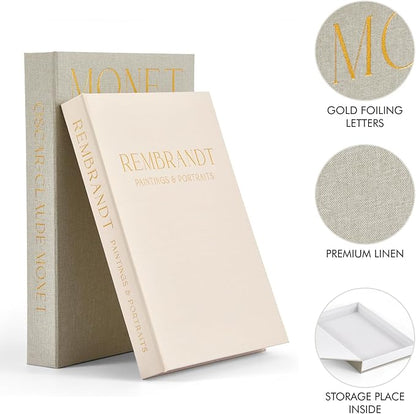 Beautiful Decorative Books - Set of 2 Linen Boxes Enhance Your Coffee Table, Bookshelf or Mantel Decor - Aesthetic Fake/Faux Books for Modern Home Decoration, Photo Storage and as a Keepsake Box