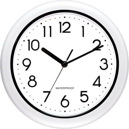 Caysie 10 Inch Sealed Indoor Outdoor Clock Waterproof, Silent Battery Operated Weatherproof Wall Clocks for Pool Patio Outside Home (White)