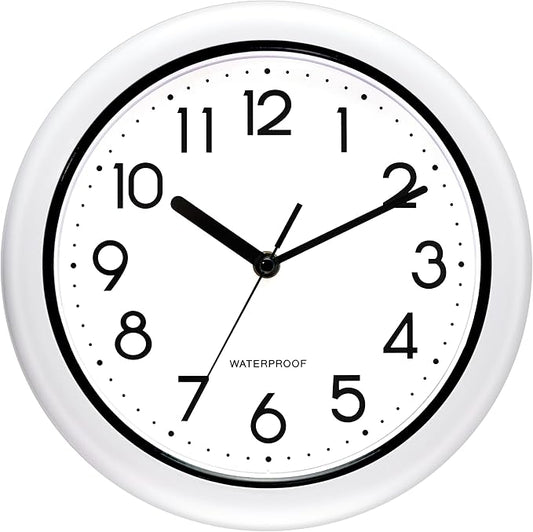 Caysie 10 Inch Sealed Indoor Outdoor Clock Waterproof, Silent Battery Operated Weatherproof Wall Clocks for Pool Patio Outside Home (White)
