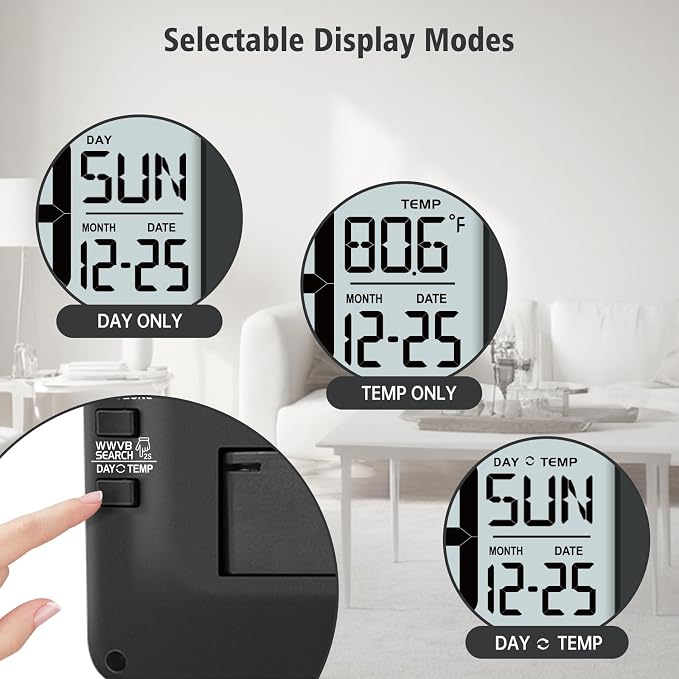 WallarGe 14.5'' Atomic Clock with Backlight, Large Digital Wall Clock Battery Operated, Large Display with Temperature and Date, Easy to Read and Set Digital Wall Clock, Auto DST