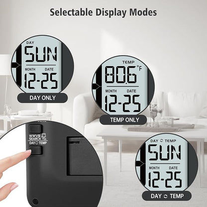 WallarGe 14.5'' Atomic Clock with Backlight, Large Digital Wall Clock Battery Operated, Large Display with Temperature and Date, Easy to Read and Set Digital Wall Clock, Auto DST