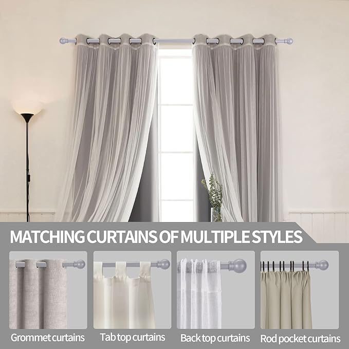 Thestoa Curtain Rods for Windows 48 to 84-92 inch, 5/8" Brushed Nickel Curtain Rod, Stainless Steel Small Curtain Rods for Bedroom, Living Room,Kitchen,Farmhouse, Outdoor Curtain Rod Silver