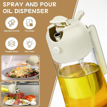 Oil Sprayer for Cooking 2pcs,2 in 1 Oil Dispenser and Oils Sprayer Kitchen Gadgets-16oz Glass Oils Spray Bottle,Mist Olive OilDispenser,Air Fryer,Salad,Grill (White Kitchen Accessories)