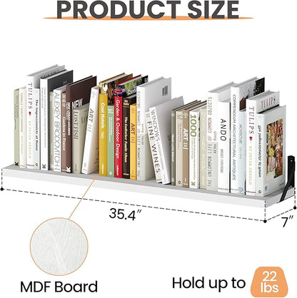 upsimples Floating Book Shelves for Wall, 35.4 Inches Long Floating Wood Shelves for Living Room, Library, Bedroom, Office Organizer and Storage, White
