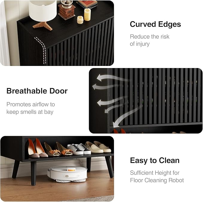 Black Shoe Cabinet Up to 24 Pairs, Large Shoe Storage Cabinet for Entryway, Freestanding Shoe Organizer Cabinet with Adjustable Shelves for Entryway, Hallway, Black