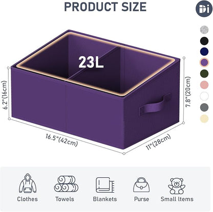 DIMJ Large Closet Shelf Organizer Bins 6 Packs with Handles and Divider, Fabric Trapezoid Storage Baskets, Foldable Clothes Containers Box for Shelf, Towel, Book, Toy, Purse, Hats, Purple