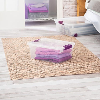 STERILITE 15 Qt ClearView Latch Storage Box, Stackable Bin with Latching Lid, Plastic Container to Organize Shoes in Closet, Clear Base, Lid (Pack of 12)