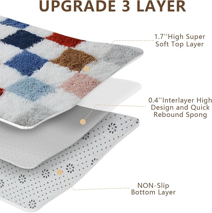 Large Shag Area Rug for Bedroom Living Room,8x10 Fluffy Soft Colorful Checkered Rug Fuzzy Shaggy Bedroom Carpet,Indoor Plush Floor Rugs for Teen Dorm Home Decor