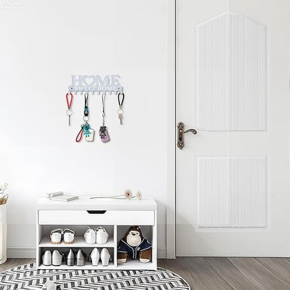 Key Holder Wall Mounted with Screws and Anchors, White Multifunctional Key Hanger with 10 Hooks, Entryway Front Door Kitchen Hallway Garage Office