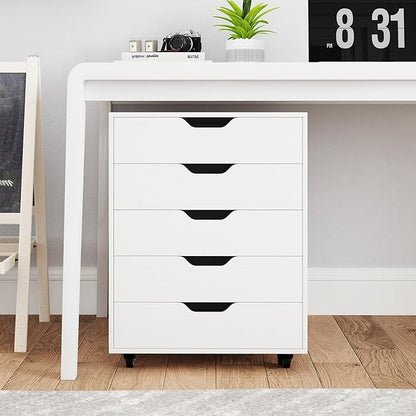 Giantex 5-Drawer Mobile Storage Cabinet with Wheels - Rolling Lateral Filing Under Desk Chest of Drawers, 19.5" x 16" x 25.5" Office Cabinet for Living Room, Study